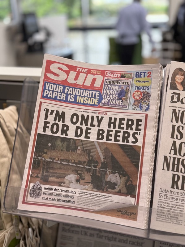 i'm only here for de beers front page spread in the sun newspaper 